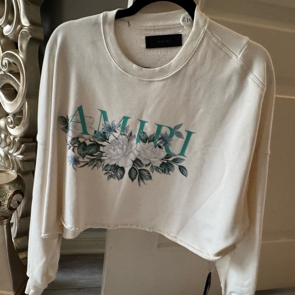 AMIRI Cream Floral Cropped Sweatshirt